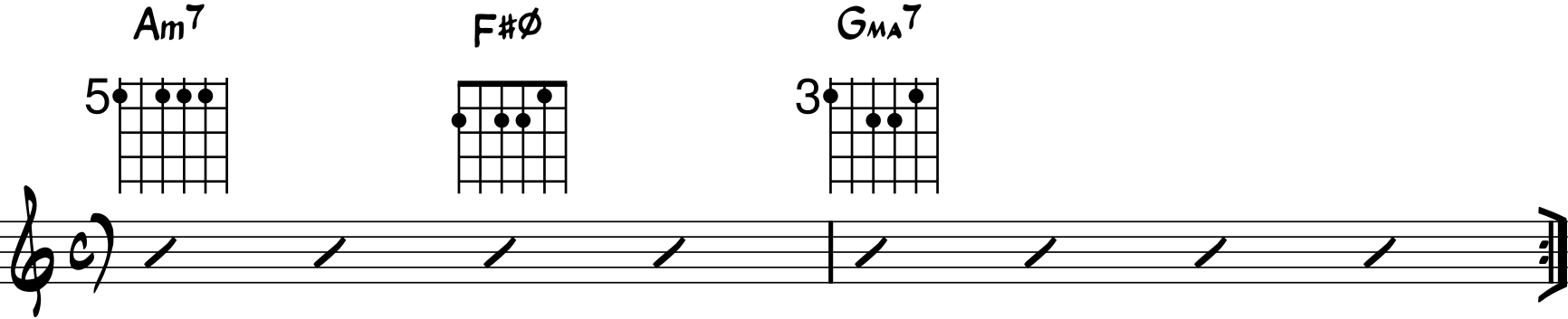 ejemplo de progresión con acorde semidisminuido guitarra